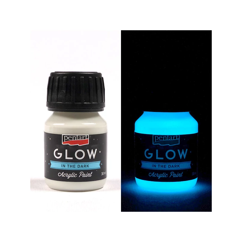 Vopsea acrilică Pentart Glow care strălucește în întuneric, 30 ml - alb albăstrui