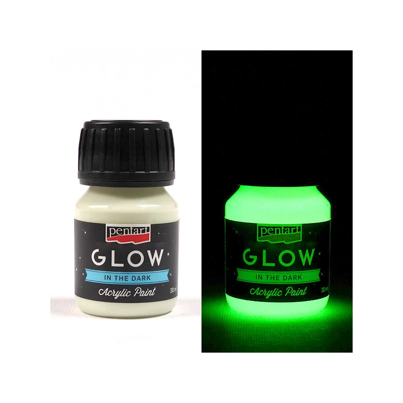 Vopsea acrilică Pentart Glow care strălucește în întuneric, 30 ml - alb verzui