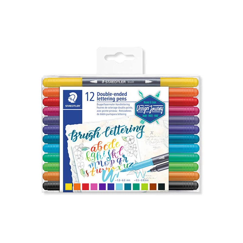 Set markere pensulă, Staedtler Design Journey, 0,5-0,8/1,0-6,0mm, cu două vârfuri, 12 bucăți