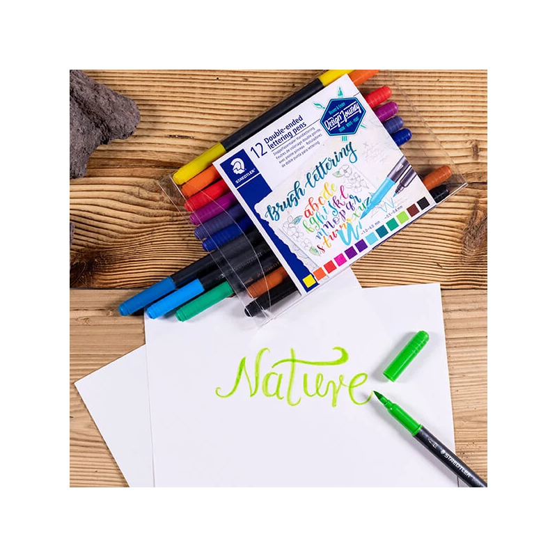 Set markere pensulă, Staedtler Design Journey, 0,5-0,8/1,0-6,0mm, cu două vârfuri, 12 bucăți