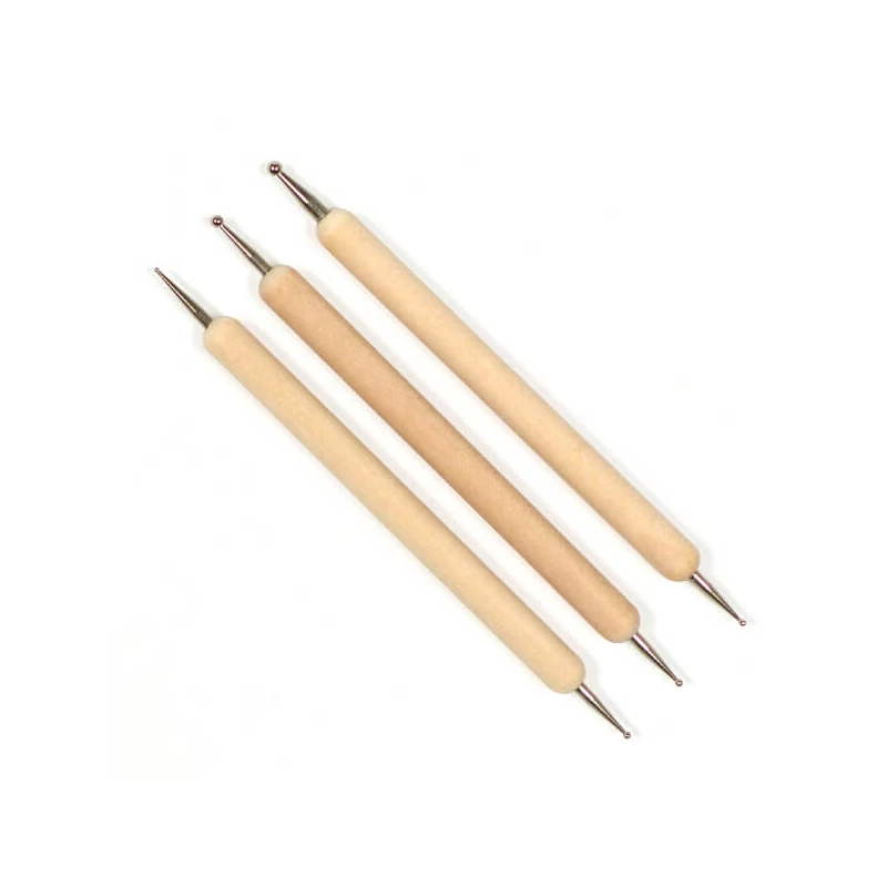 Set de instrumente pentru gofrare, marcare, punctare hârtie, cu mâner din lemn - cap de 1-3 mm
