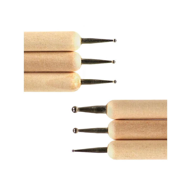 Set de instrumente pentru gofrare, marcare, punctare hârtie, cu mâner din lemn - cap de 1-3 mm