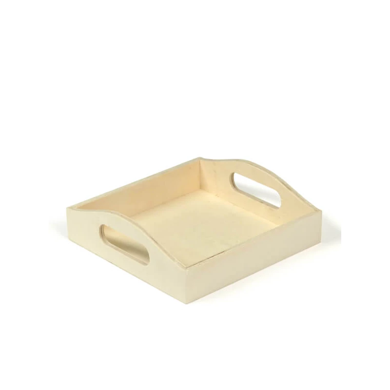 Tavă  din lemn cu mânere , mini - 16x16x3-5 cm