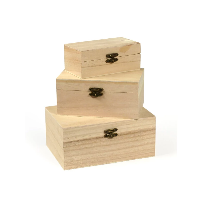 Set cutie din lemn - 3 piese, 17x12x8/15x9x7/12x7x5 cm