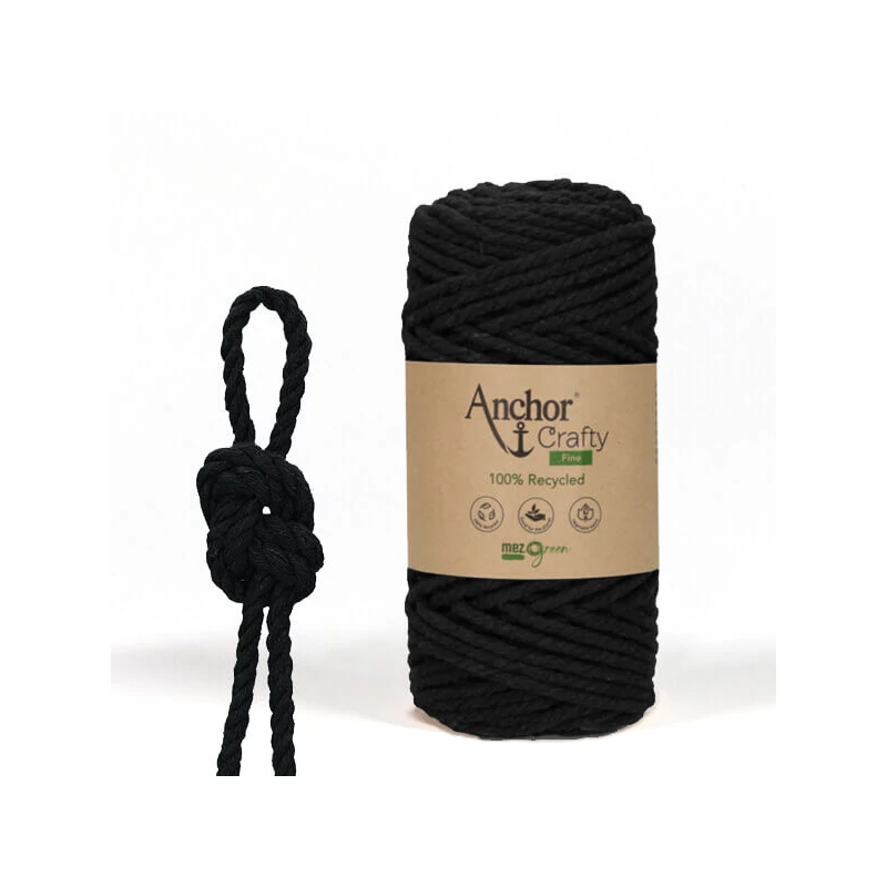 Fire Macrame, Anchor Crafty Fine, pieptănabil, 3 mm - cărbune