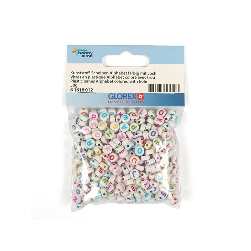 Mărgele litere din plastic, 7 mm - colorată