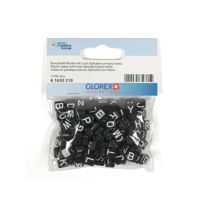 Mărgele litere din plastic 7x8 mm - alb-negru, două găuri