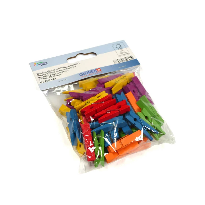 Cleme lemn , 35 mm - mix de culori, 48 buc