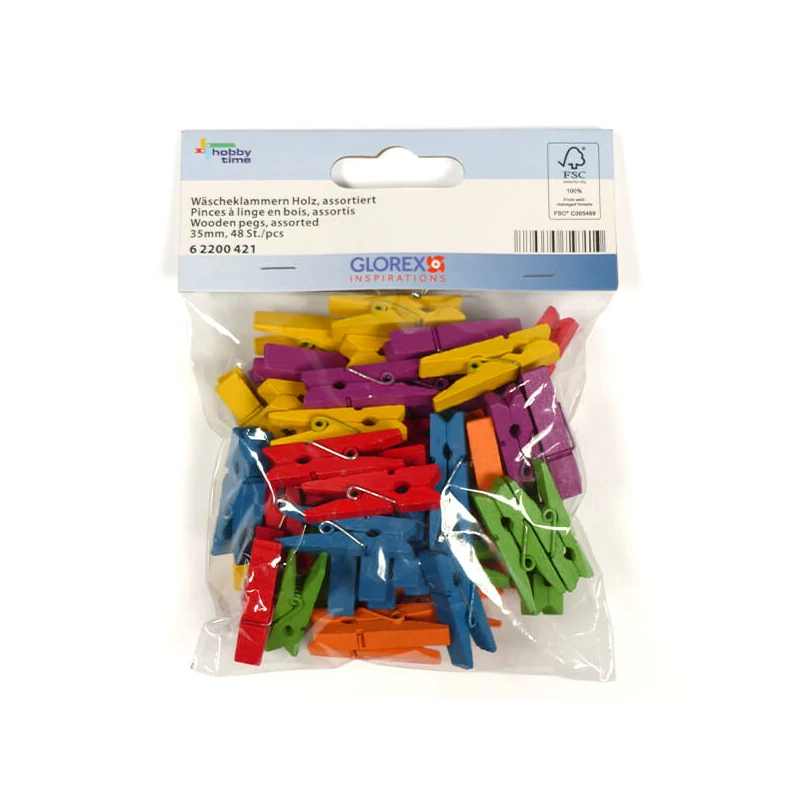 Cleme lemn , 35 mm - mix de culori, 48 buc