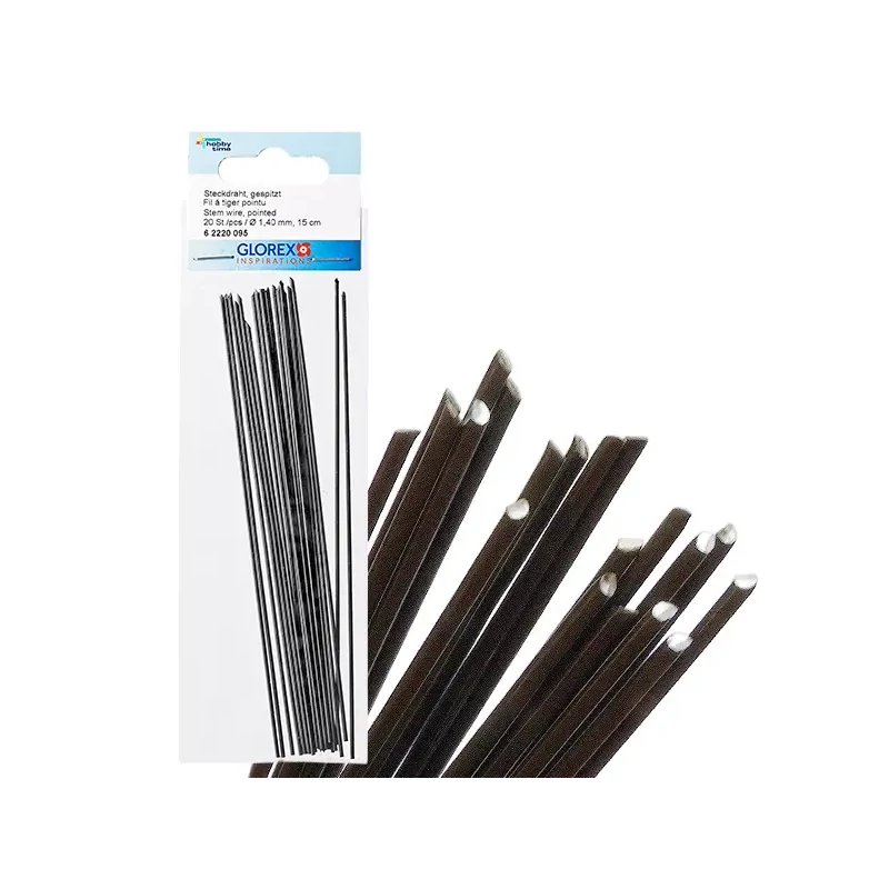Ceară, ac de flori, sârmă cu vârf ascuțit  - 1,4 mm, 15 cm, 20 bucăți - negru