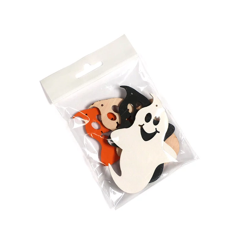 Figurine din lemn colorate, la pachet, poate fi atârnată - Ornament copac fantomă, mare, 4 buc