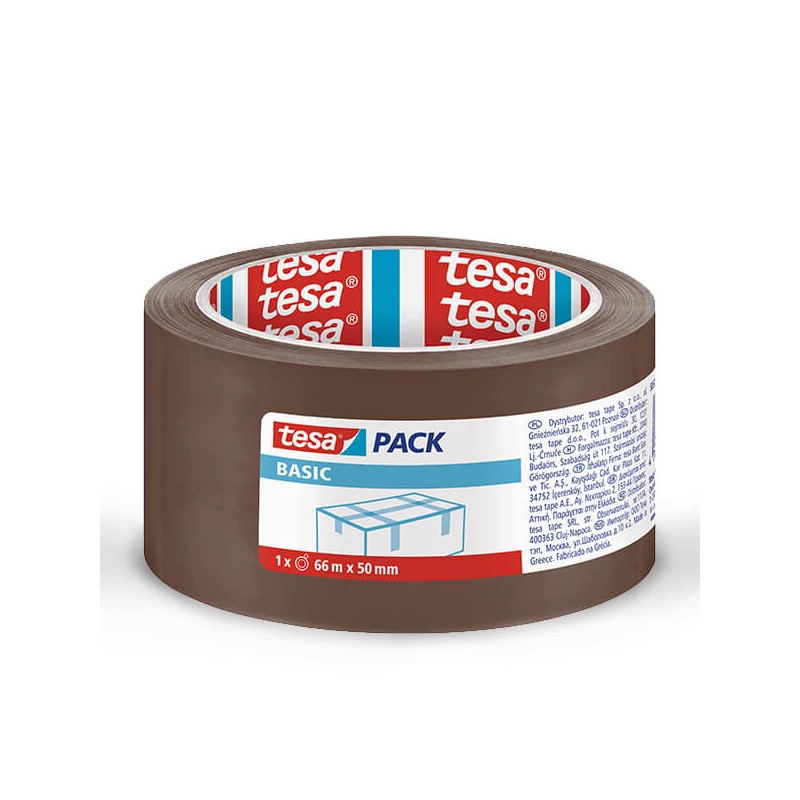 ICO, Tesa Basic 58571 bandă adezivă pentru ambalare, maro, 50 mm x 66 m