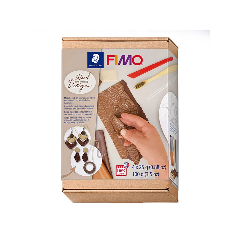 Set plastilină Fimo Soft care se întărește  la coacere, 4x25 g - design lemn, wood design