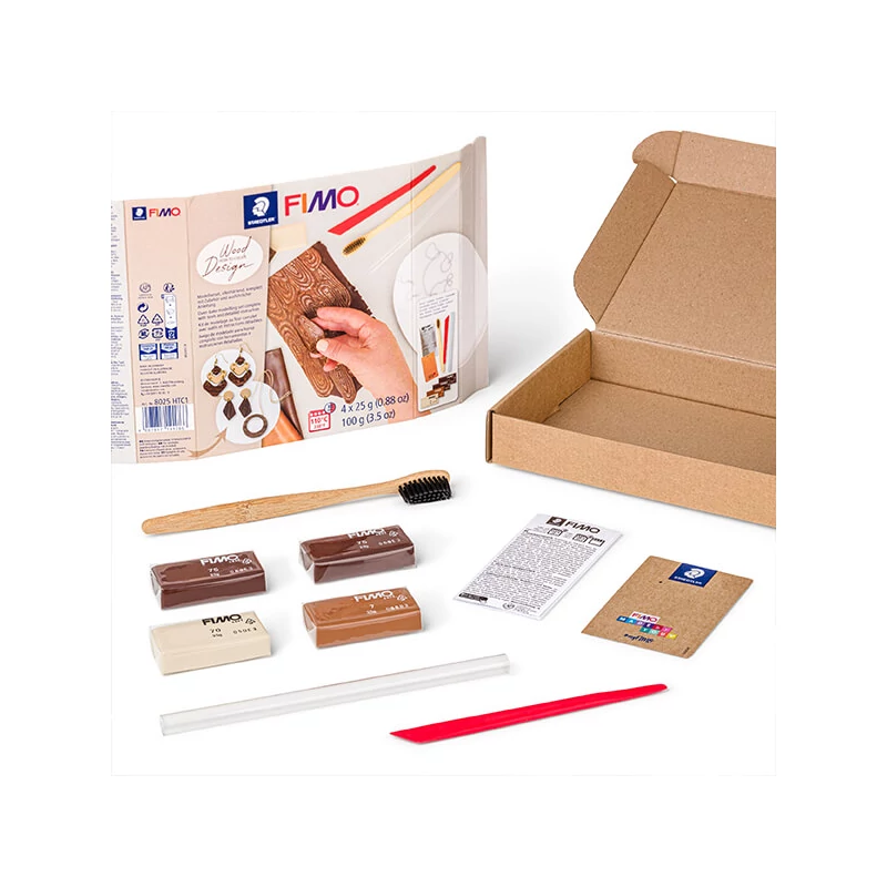 Set plastilină Fimo Soft care se întărește  la coacere, 4x25 g - design lemn, wood design