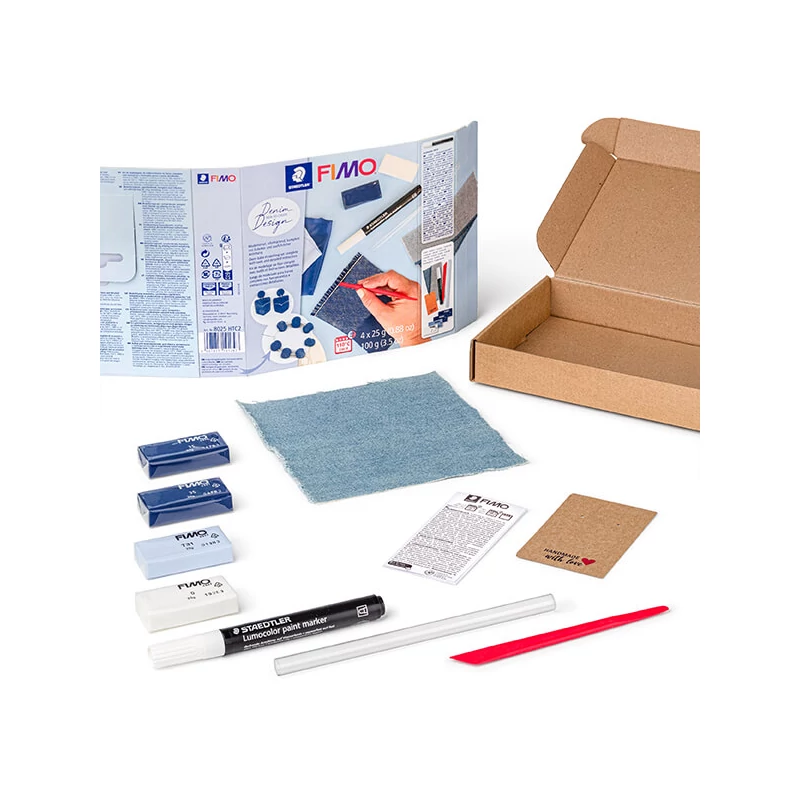 Set plastilină Fimo Soft care se întărește  la coacere, 4x25 g - Design blugi, design denim