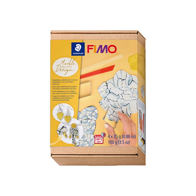 Set Plastilină care se întărește la coacere  Efect Fimo, 4x25 g - design marmura, Marble Design