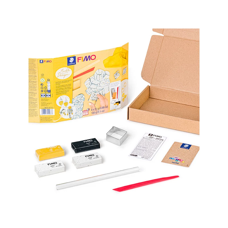 Set Plastilină care se întărește la coacere  Efect Fimo, 4x25 g - design marmura, Marble Design