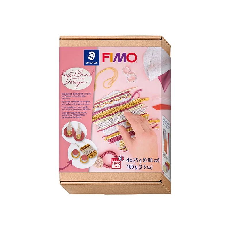 Set Plastilină care se întărește la coacere  Efect Fimo, 4x25 g - design de tricotat, Design Knit and Braid