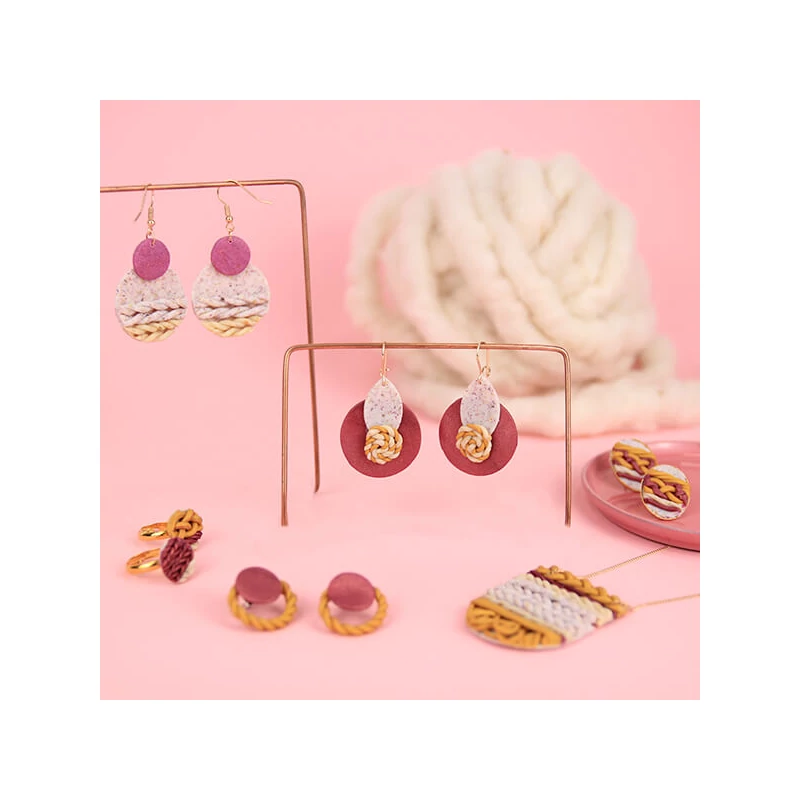 Set Plastilină care se întărește la coacere  Efect Fimo, 4x25 g - design de tricotat, Design Knit and Braid