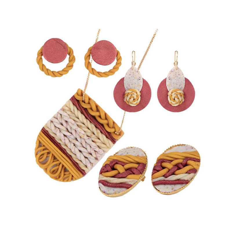 Set Plastilină care se întărește la coacere  Efect Fimo, 4x25 g - design de tricotat, Design Knit and Braid