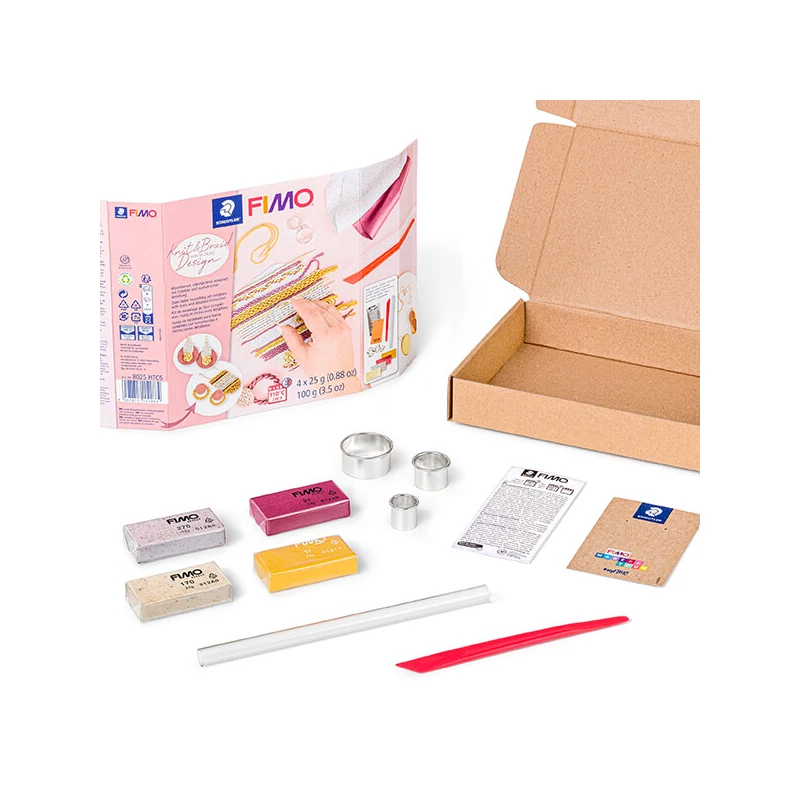 Set Plastilină care se întărește la coacere  Efect Fimo, 4x25 g - design de tricotat, Design Knit and Braid