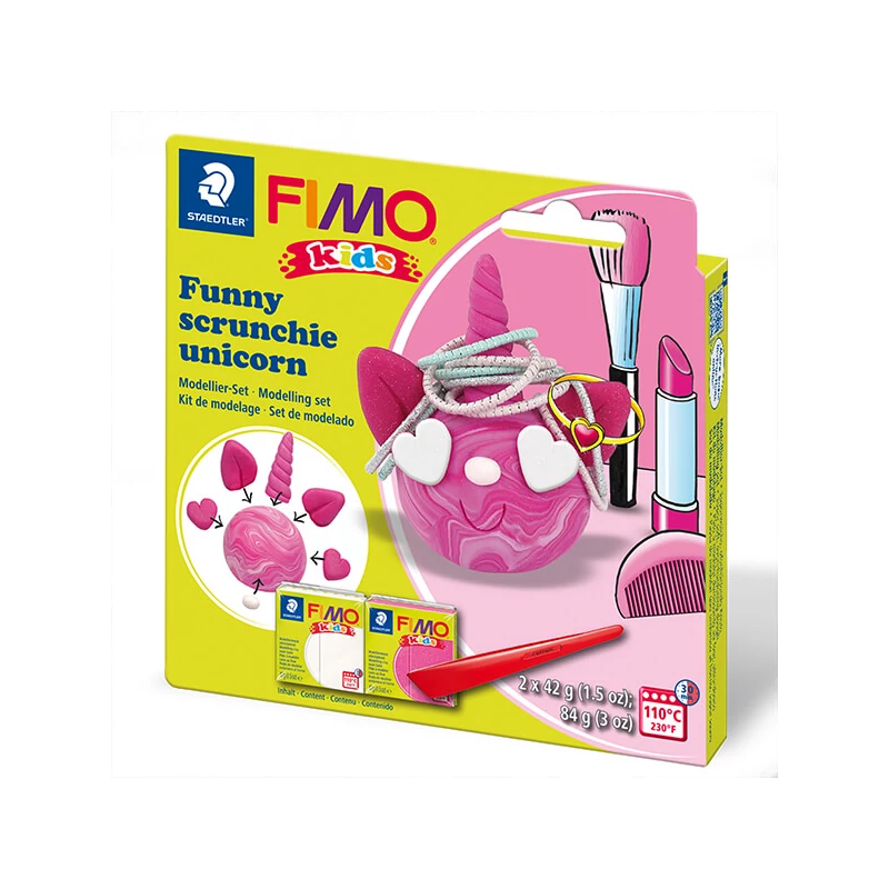Set Plastilină care se întărește la coacere  FIMO Kids, 2x42 g - Funny scrunchie unicorn, funny hair elastic holder unicorn