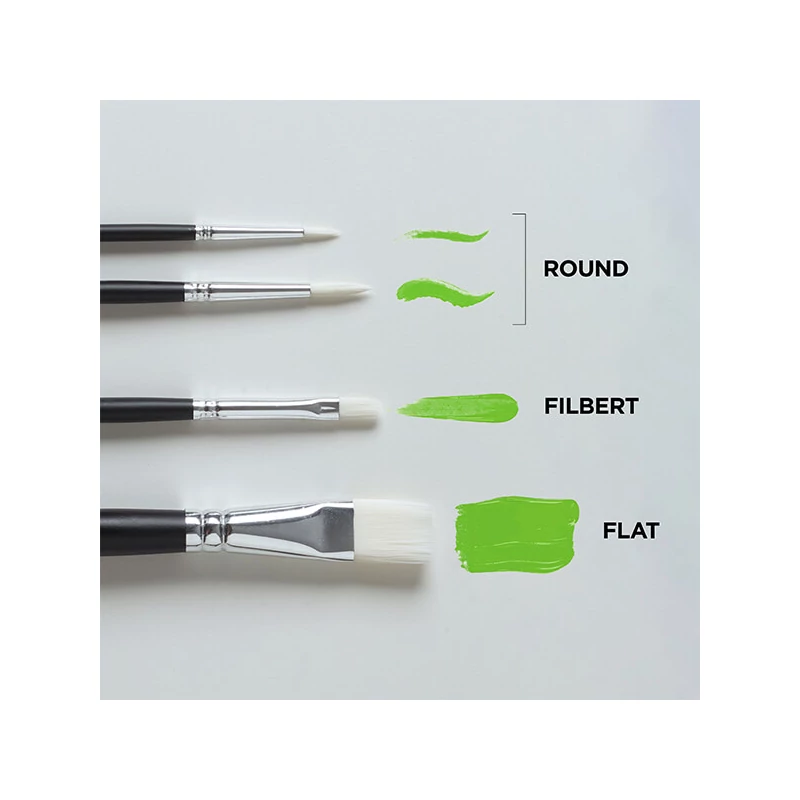 Reeves set pensule, sintetice plate și rotunde albe - 4 buc (1-10)