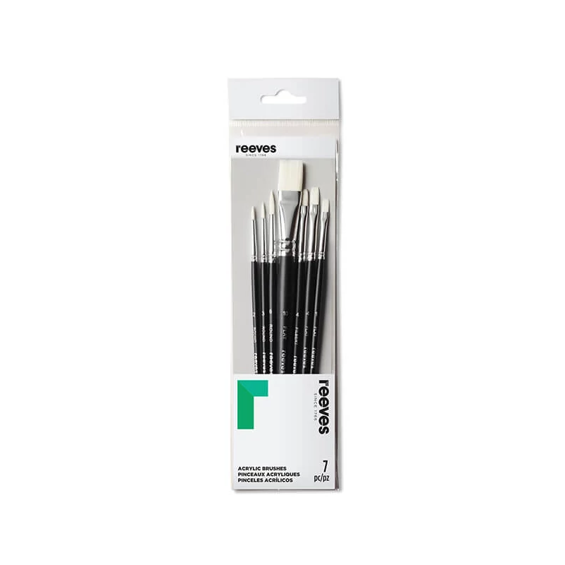 Reeves set pensule, sintetice plate și rotunde albe - 7 buc (1-10)