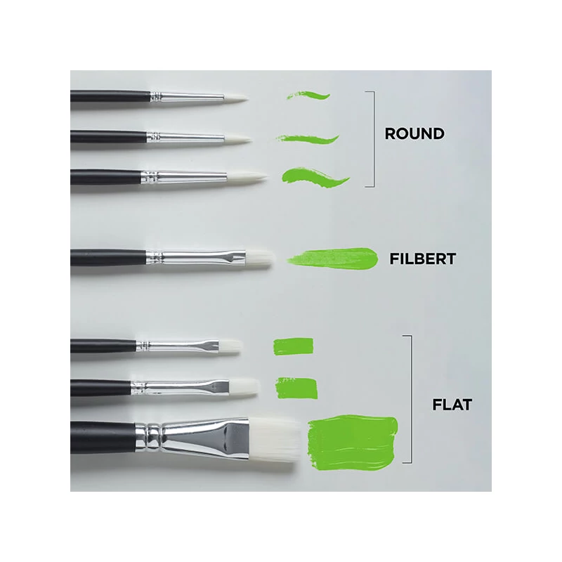 Reeves set pensule, sintetice plate și rotunde albe - 7 buc (1-10)