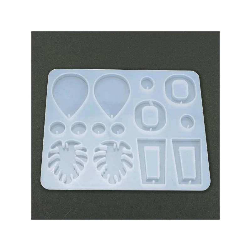 Turnare din silicon și matriță de presare pentru rășină sintetică, Fimo - cercei plati, cu picături de frunze-geometrice, 7 tipuri