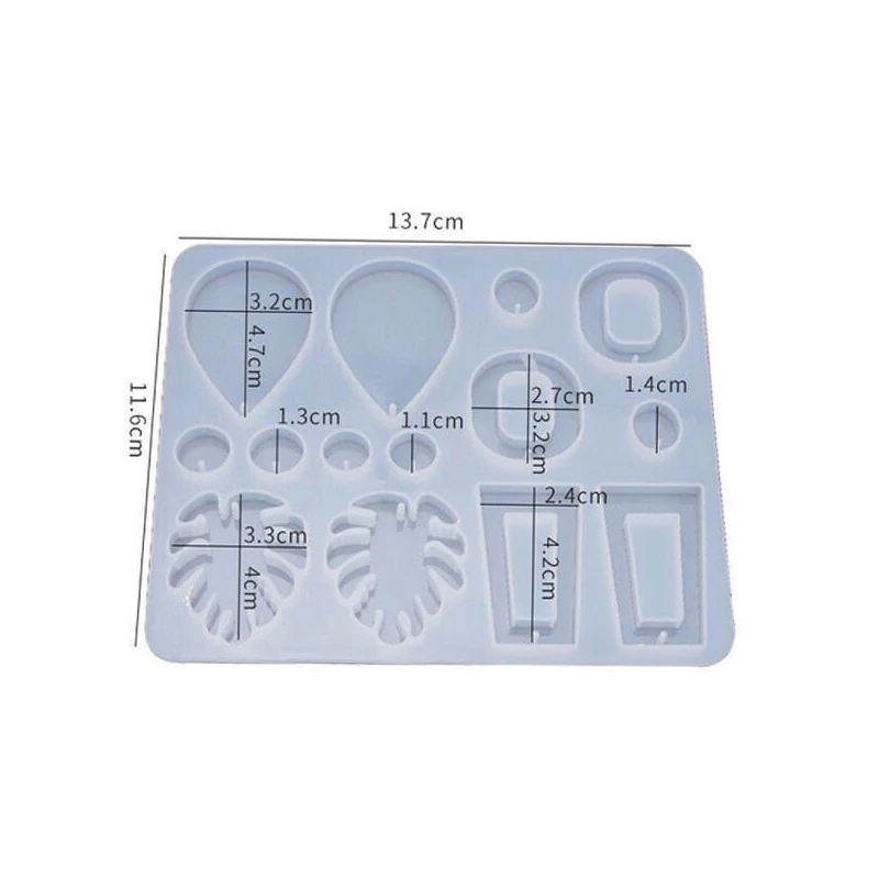 Turnare din silicon și matriță de presare pentru rășină sintetică, Fimo - cercei plati, cu picături de frunze-geometrice, 7 tipuri