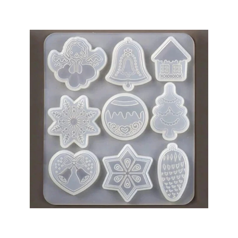 Matriță de turnare și presare din silicon pentru rășină sintetică, Fimo - decorațiuni plate de Crăciun, 9 tipuri