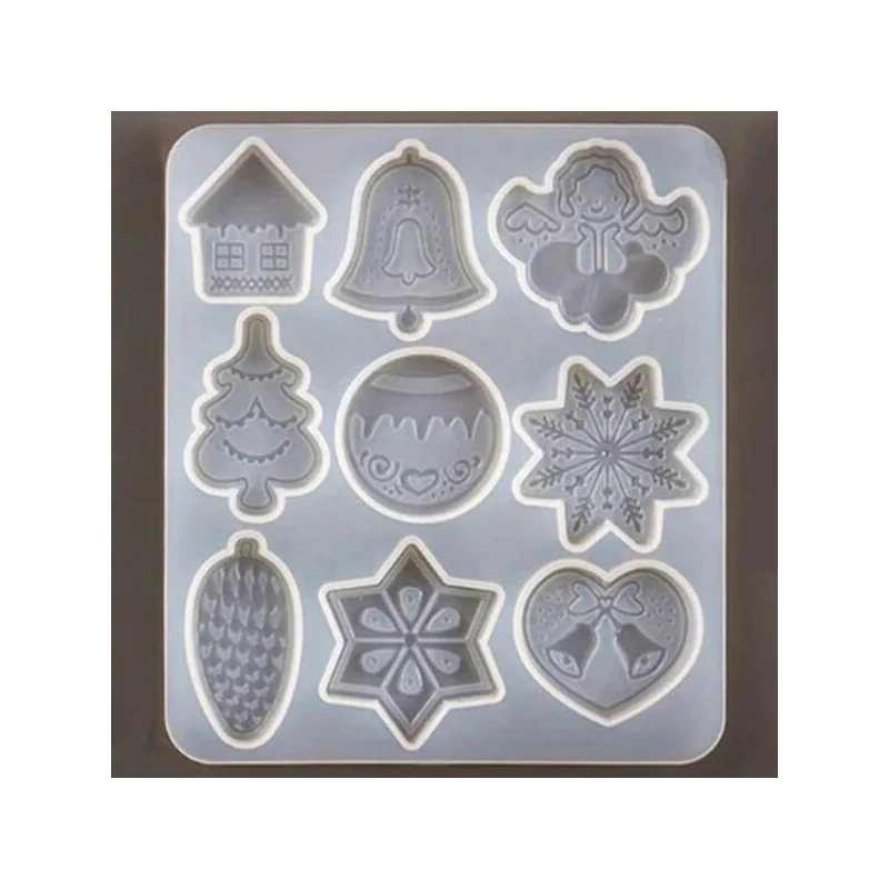 Matriță de turnare și presare din silicon pentru rășină sintetică, Fimo - decorațiuni plate de Crăciun, 9 tipuri