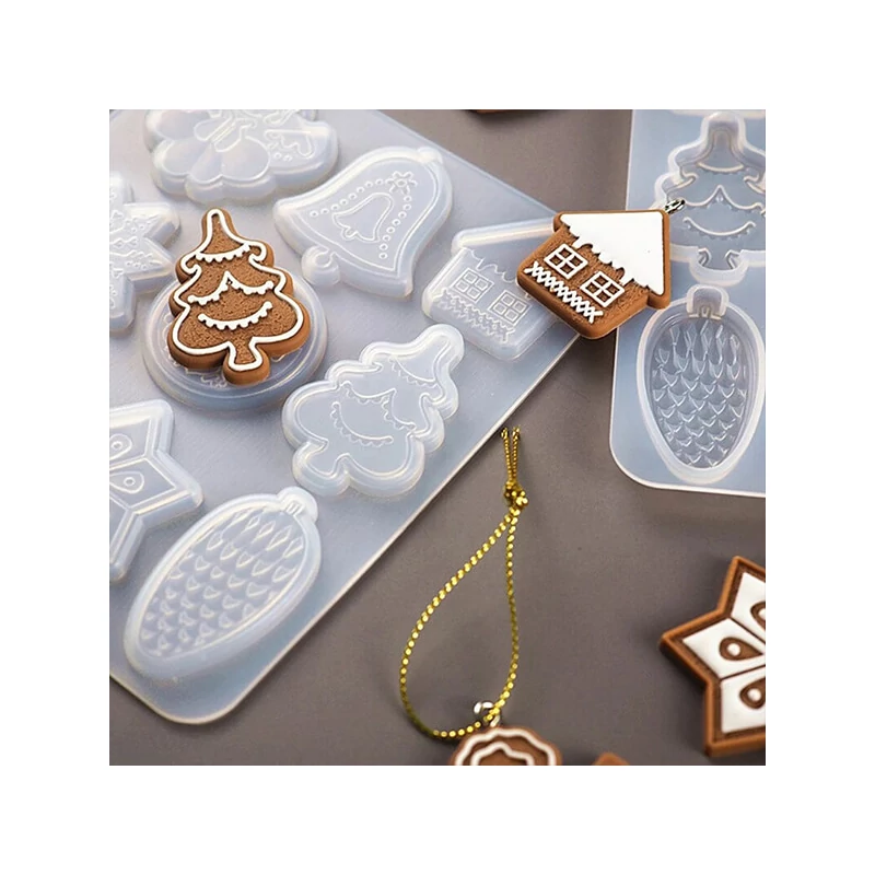 Matriță de turnare și presare din silicon pentru rășină sintetică, Fimo - decorațiuni plate de Crăciun, 9 tipuri