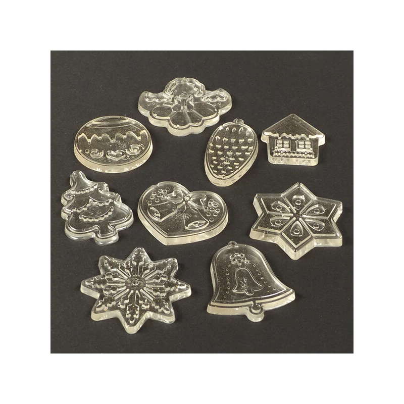 Matriță de turnare și presare din silicon pentru rășină sintetică, Fimo - decorațiuni plate de Crăciun, 9 tipuri