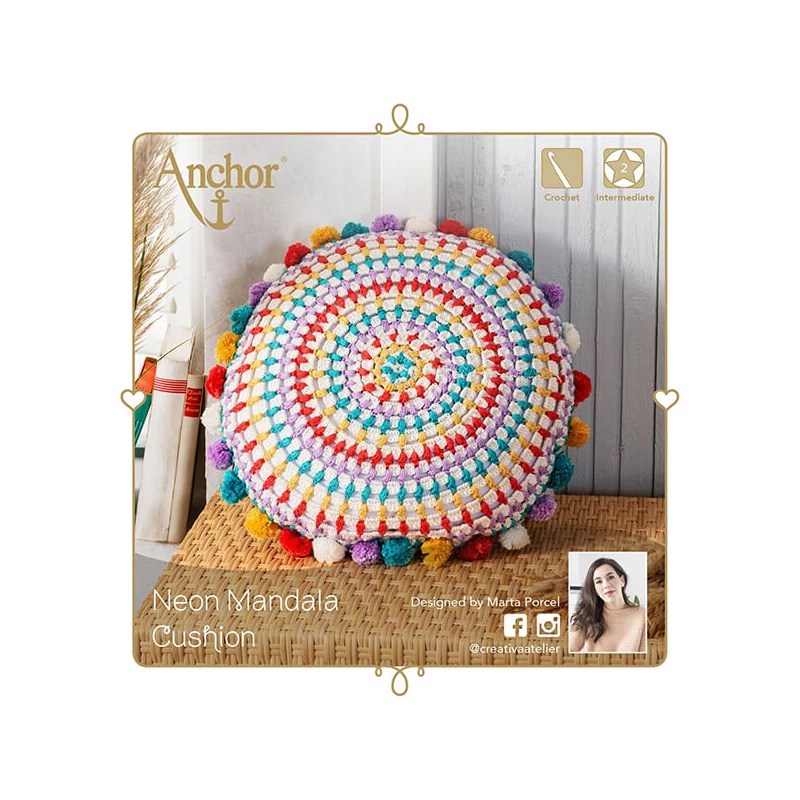 Kit de croșetat cu pernă Anchor Mandala - Neon