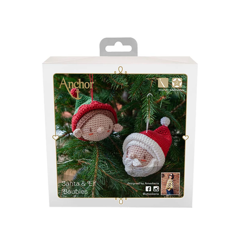 Set croșetat Anchor Creativa, figurine Amigurumi - Mos Craciun si ajutorul lui