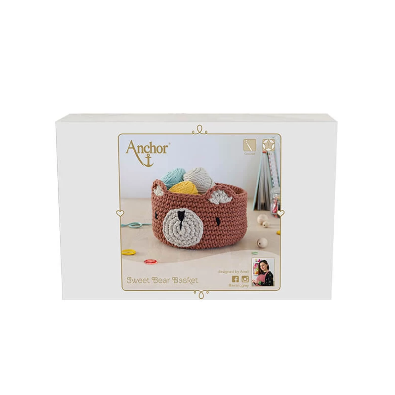 Set de croșetat fin Anchor Crafty - Coș cu ursuleț