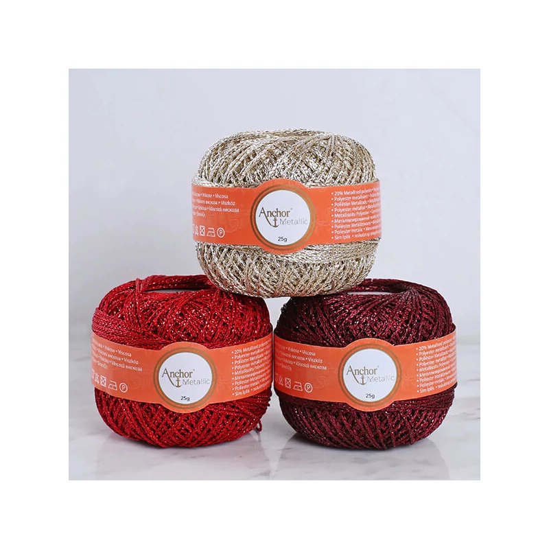 Set croșetat, Anchor Metallic - Inimioare, aur alb, rosu, visiniu