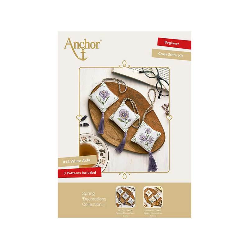 Kit broderie cu punct de cruce,  Anchor  Spring Decorations  - Flori de primavara, mov