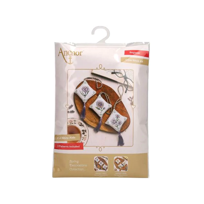 Kit broderie cu punct de cruce,  Anchor  Spring Decorations  - Flori de primavara, mov