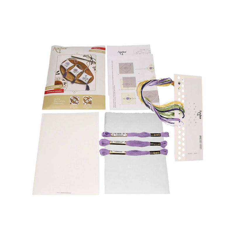 Kit broderie cu punct de cruce,  Anchor  Spring Decorations  - Flori de primavara, mov