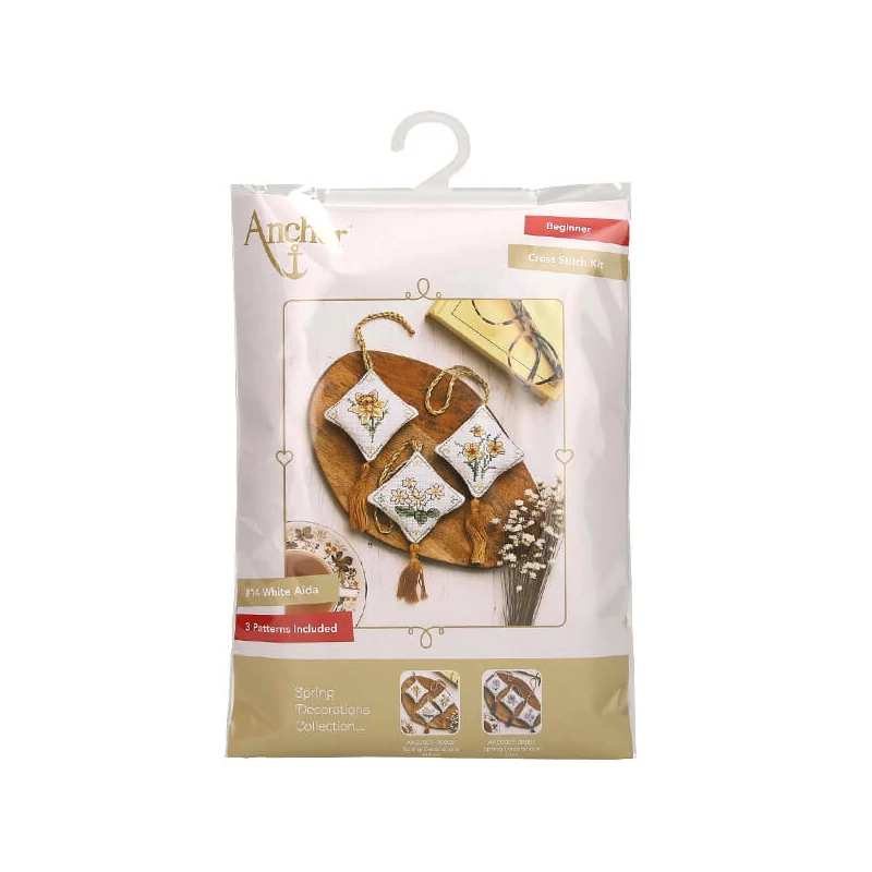 Kit broderie cu punct de cruce,  Anchor  Spring Decorations  - Flori de primavara, galben
