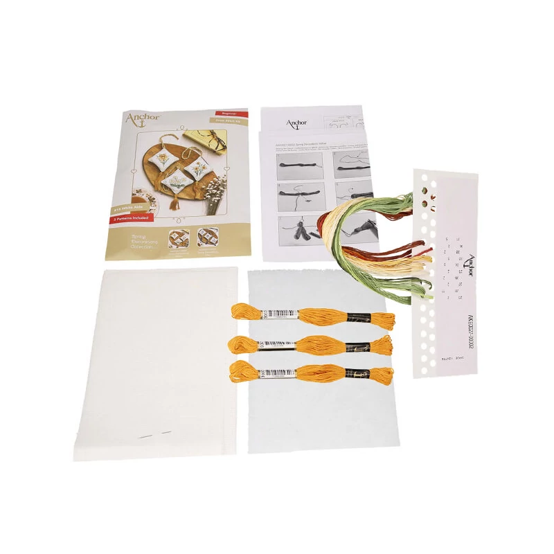 Kit broderie cu punct de cruce,  Anchor  Spring Decorations  - Flori de primavara, galben