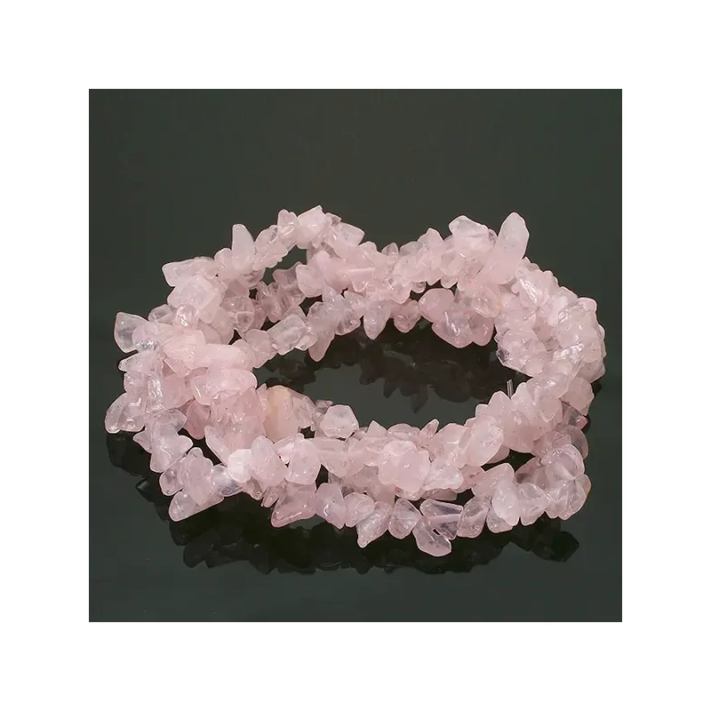 Perle din minerale, chips - Cuarț roz, 8-12 mm, 1 șir