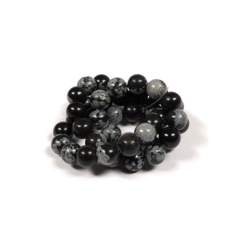 Ásványgyöngy - Obszidián, hópehely, 8 mm, 37 cm