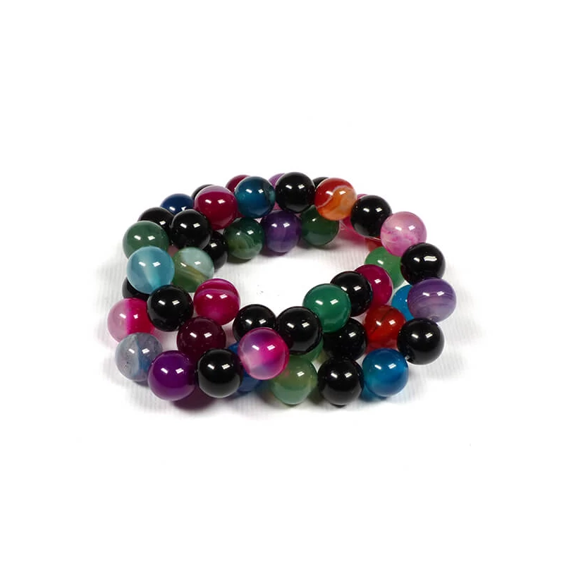 Ásványgyöngy - Achát, festett, vegyes csíkos, 8 mm, 1 szál