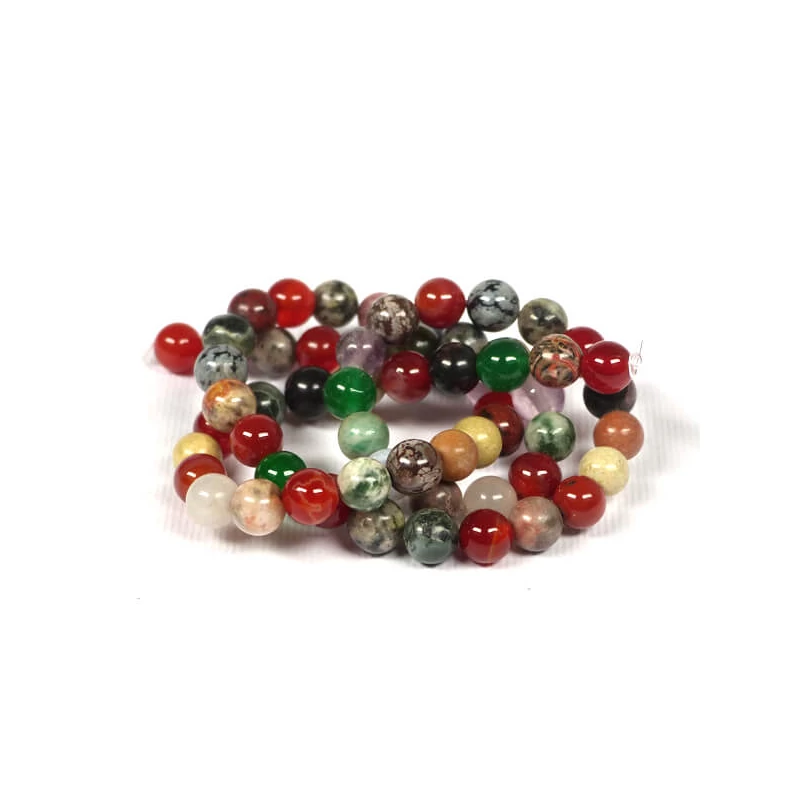 Perle din minerale  - Mix de pietre semi-prețioase, 6 mm, 1 șir