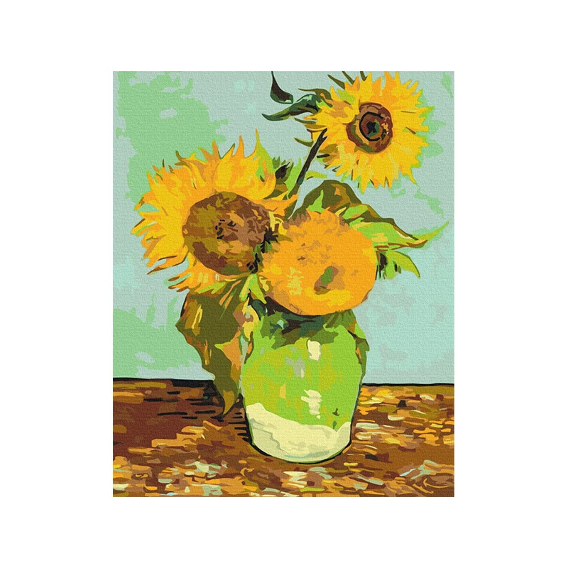Set pictură pe numere, pe pânză întinsă, 40x50 cm - Van Gogh: Vază cu trei floarea soarelui