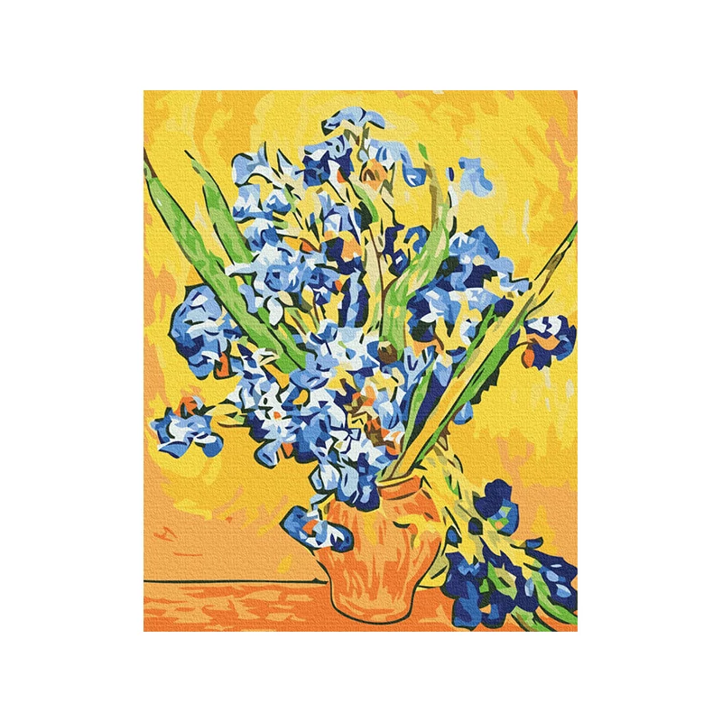 Set de colorat după numere, pe pânză întinsă, 40x50 cm - Van Gogh: Irisi in vaza